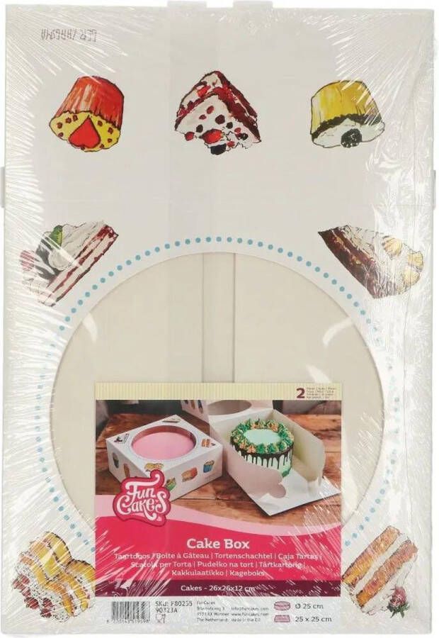 FunCakes Taartdoos voor Cakes Cakedoos met Venster Gebaksdoos Karton 2 Stuks 26x26x12 cm