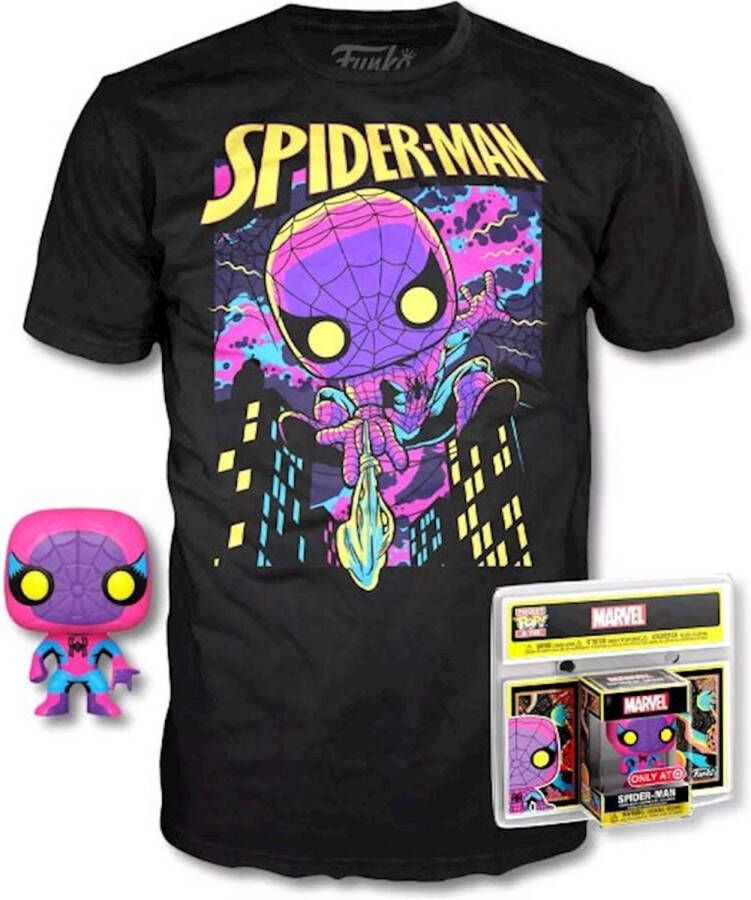 Funko Blacklight Spider-Man Short Sleeve Graphic T-Shirt with Mini POP! Black Size S 8-9 years
