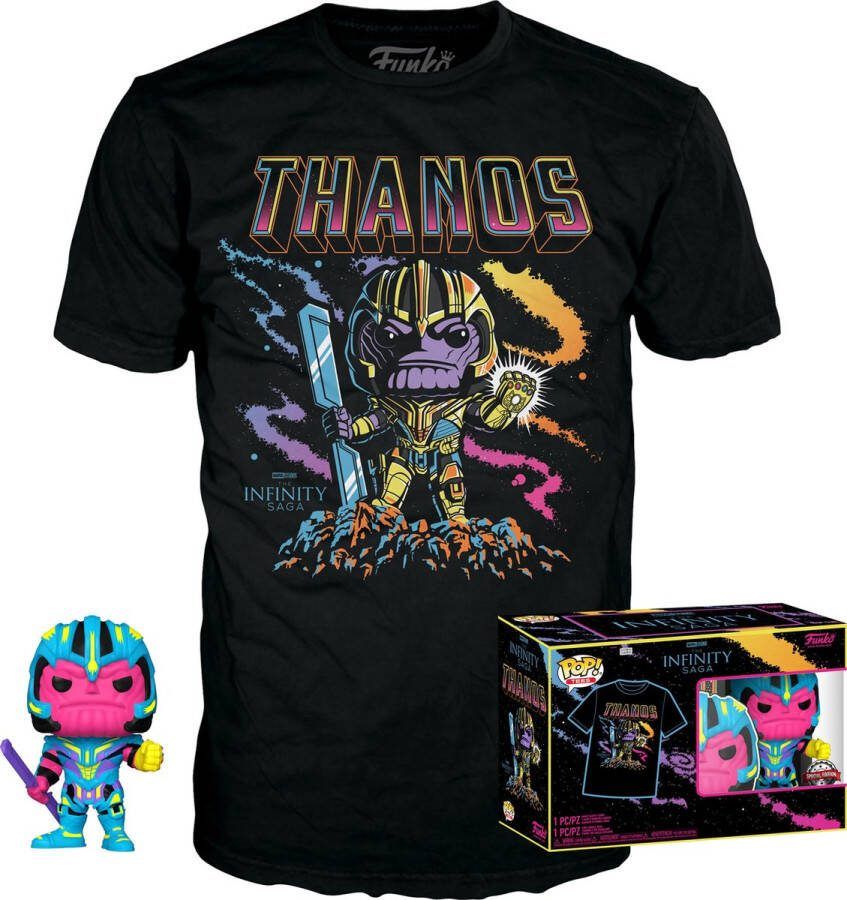 Funko Pop! & Tee Box: Marvel Studios The Avengers Thanos Blacklight Zwart #909 Exclusive (Size S)