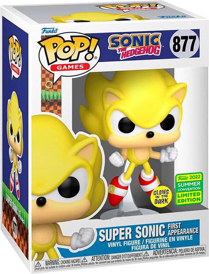 Funko Pop! Games; Sonic the Hedgehog Super Sonic First Appearance #877 Summer Convention 2022 Glow in the Dark Grail Rare