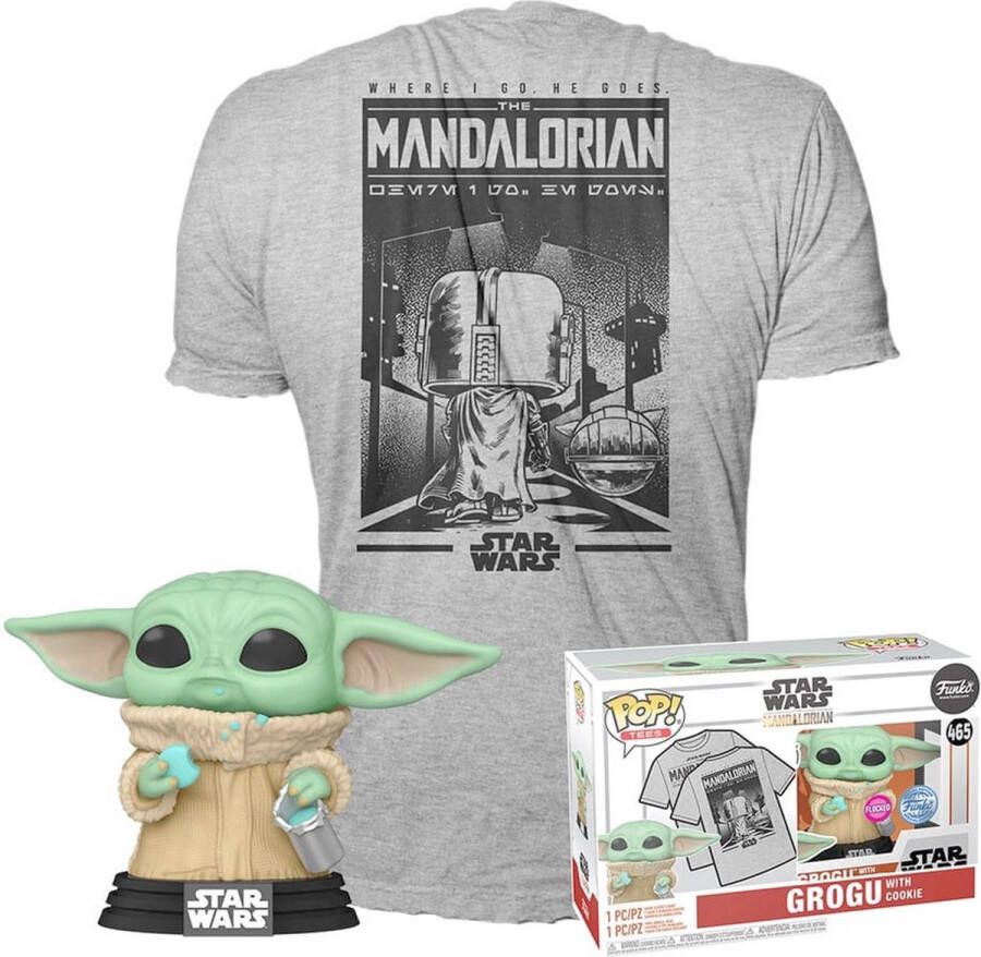 Funko Star Wars Verzamelfiguur & Tshirt Set -L- POP! & Tee Box The Mandalorian Grogu Cookie Grijs