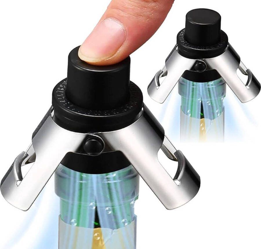 Funlife champagnestopper met vacuümpomp wijnstopper wijnafsluiter champagne prosecco bubbels flessenstop vacuum grijs champagnestoppers champagnestop champagnedop flesafsluiter champagnestopper champagneafsluiter rvs
