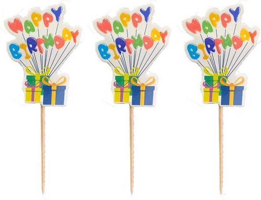 Funta Happy Birthday cocktailprikker DS 12 stuks Verjaardag Versiering Sateprikkertje