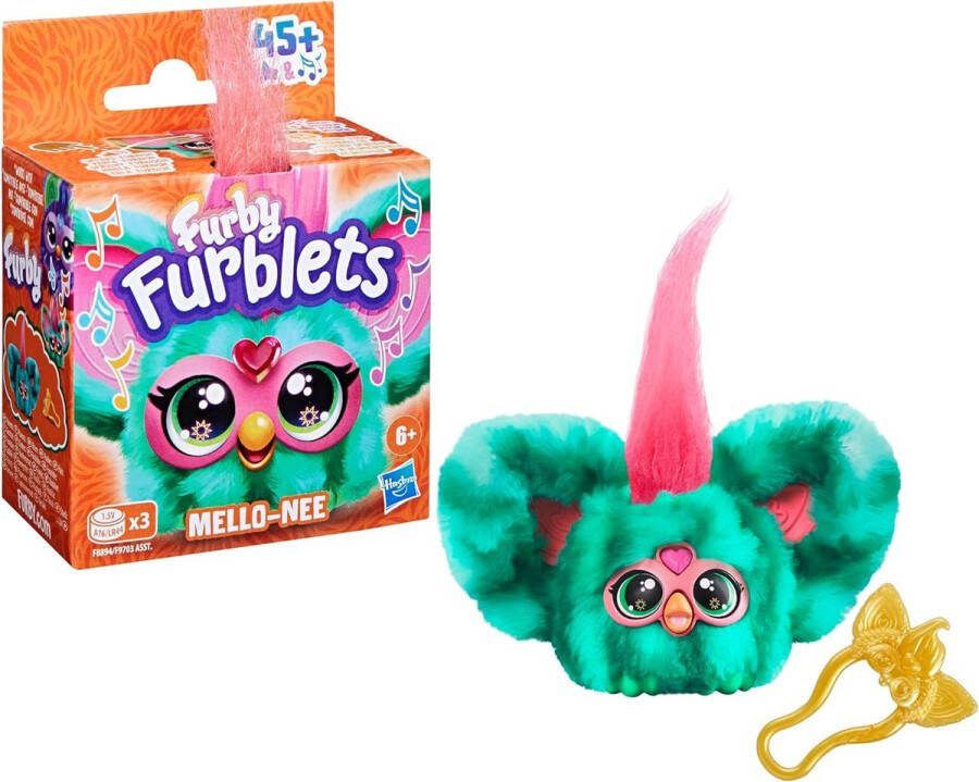Furby Furblets Plush Mello-Nee Mini Friend 45+ Sounds Summer Chill Music & Furbish Phrases Electronic Plush Toys for Girls & Boys 6 Years & Up Watermelon Red & Green