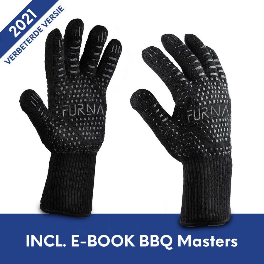 FURNA Hittebestendige Ovenwanten Ovenhandschoenen Hittebestendige handschoen BBQ handschoenen Extra lang voor Armbescherming 2 stuks Incl. E-book