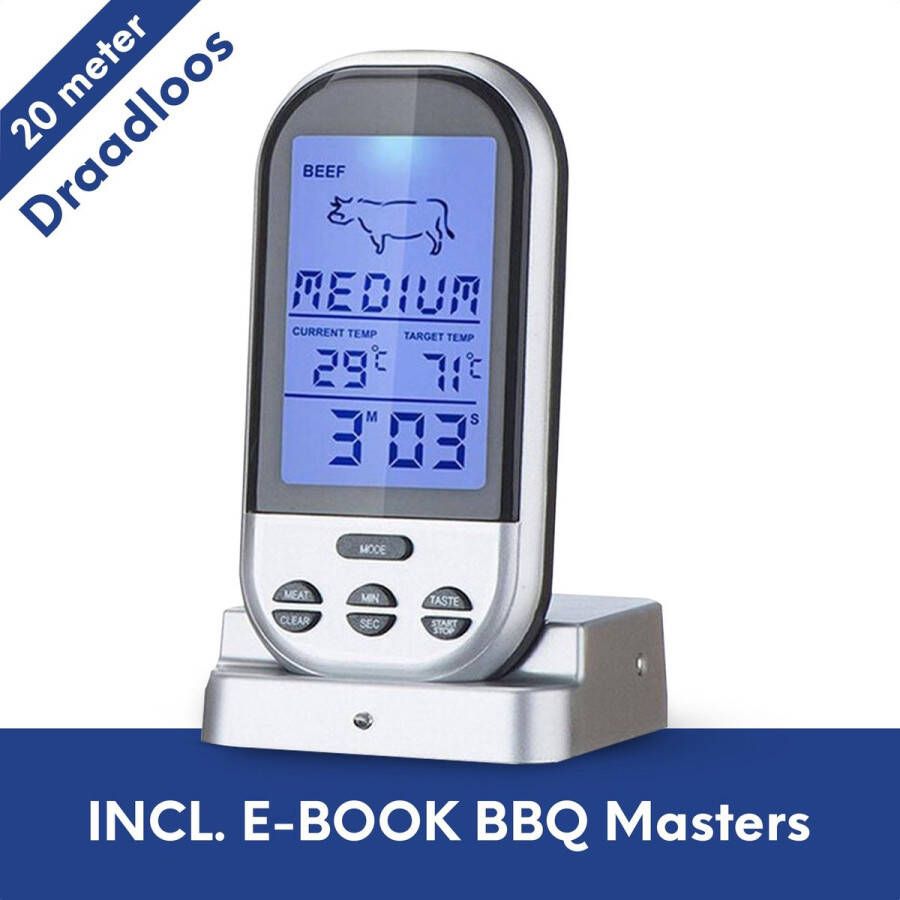 FURNA Vleesthermometer Kerntermometer Keukenthermometer BBQ Thermometer BBQ accesoires Digitaal en Digitaal Incl. E-book
