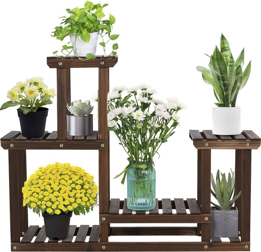 Furnibela.be FURNIBELLA- Plantenrek hout meertraps bloemenrek voor binnen of buiten in de tuin of op balkon afmetingen: 95 x 25 x 73 cm