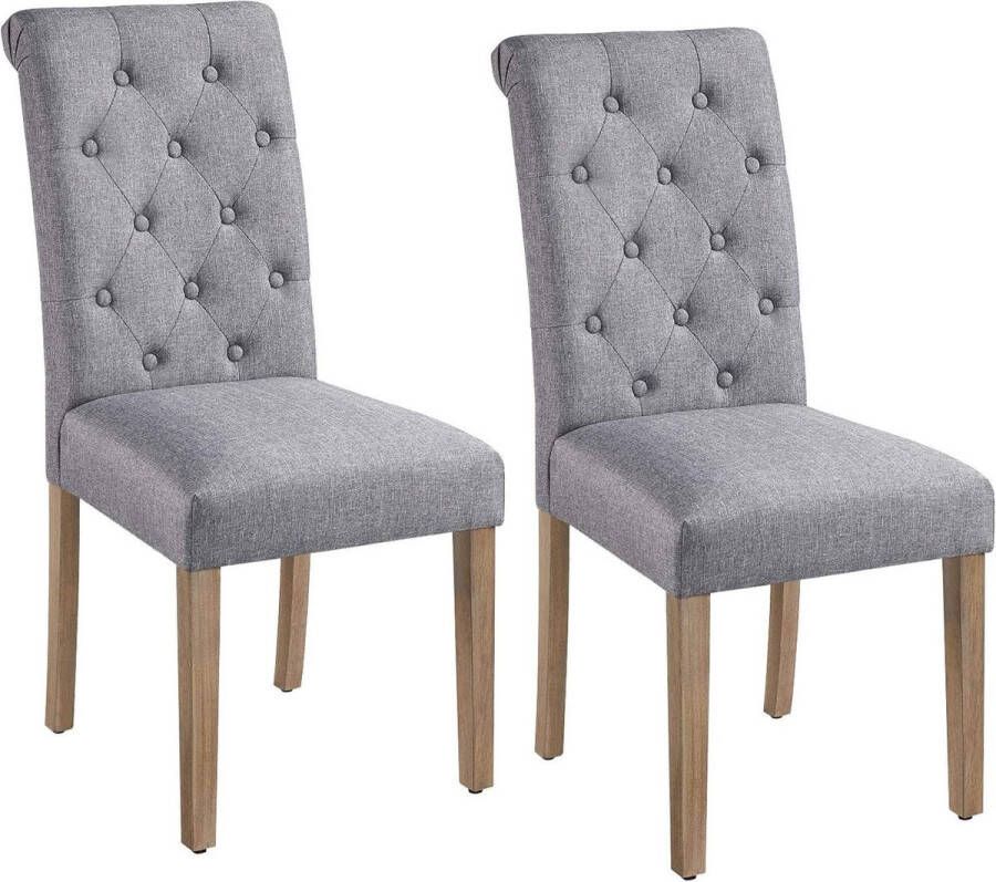 Furnibella a Eetkamerstoelen set van 2 keukenstoelen gestoffeerde stoelen met hoge rugleuning poten van massief hout gevoerde zitting van linnen donkergrijs