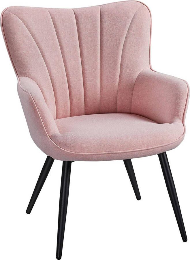 Furnibella a Fauteuil relaxstoel frame van metaal gestoffeerde stoel woonkamermeubel stoel relaxstoel roze