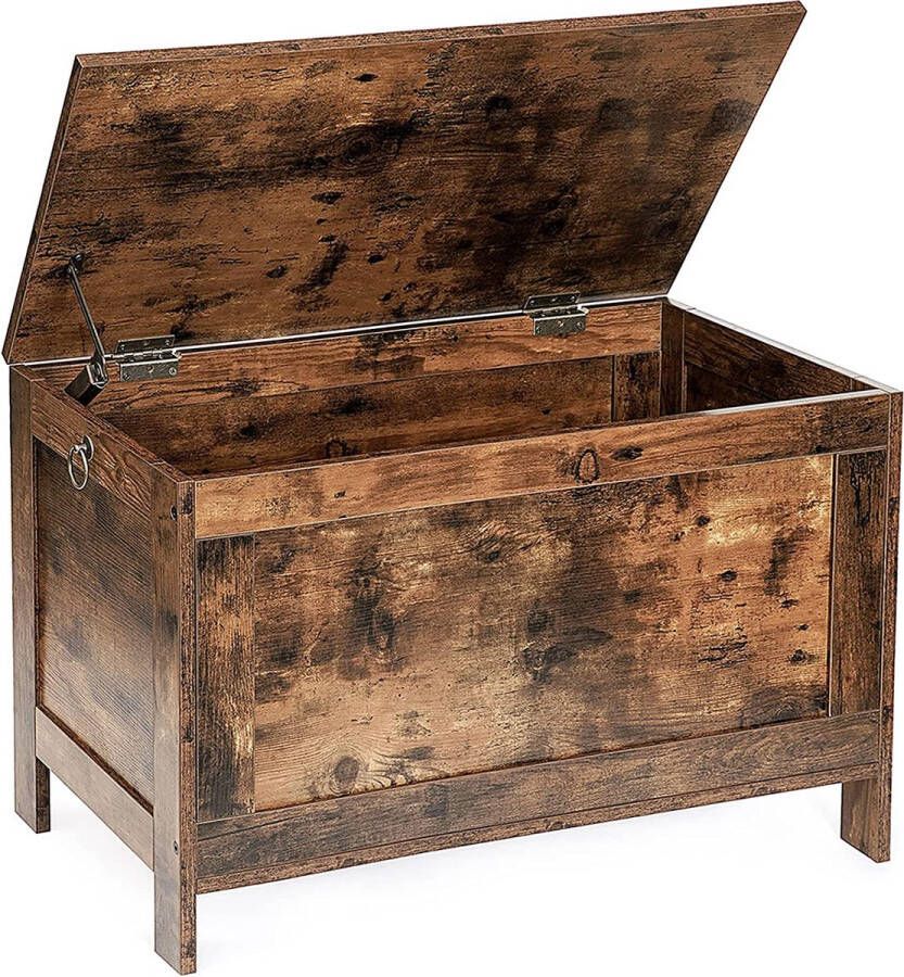 Furnibellaa Kist Schoenbank Speelgoedkist met deksel zitkist 76 x 40 x 48 cm bedkast industrieel ontwerp hout voor entree hal woonkamer envoudig te monteren vintage bruin EBF75CW01