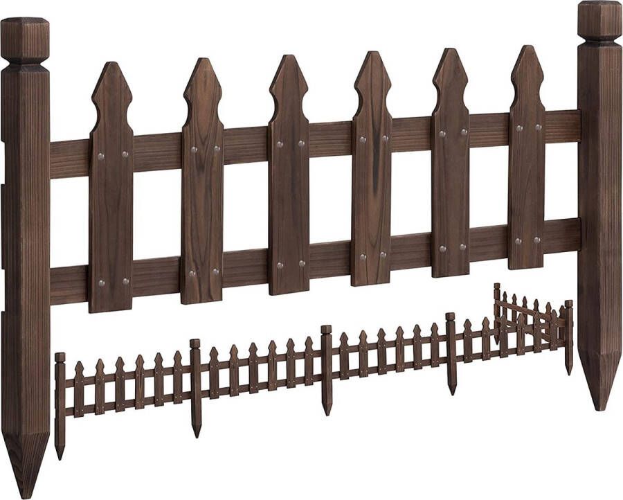 Furnibella a Set van 5 decoratieve houten omheiningen palissade tuinhek van hout sieromheining bloembedrand omheining bruin geschikt voor fruittuinen bloembedden paden