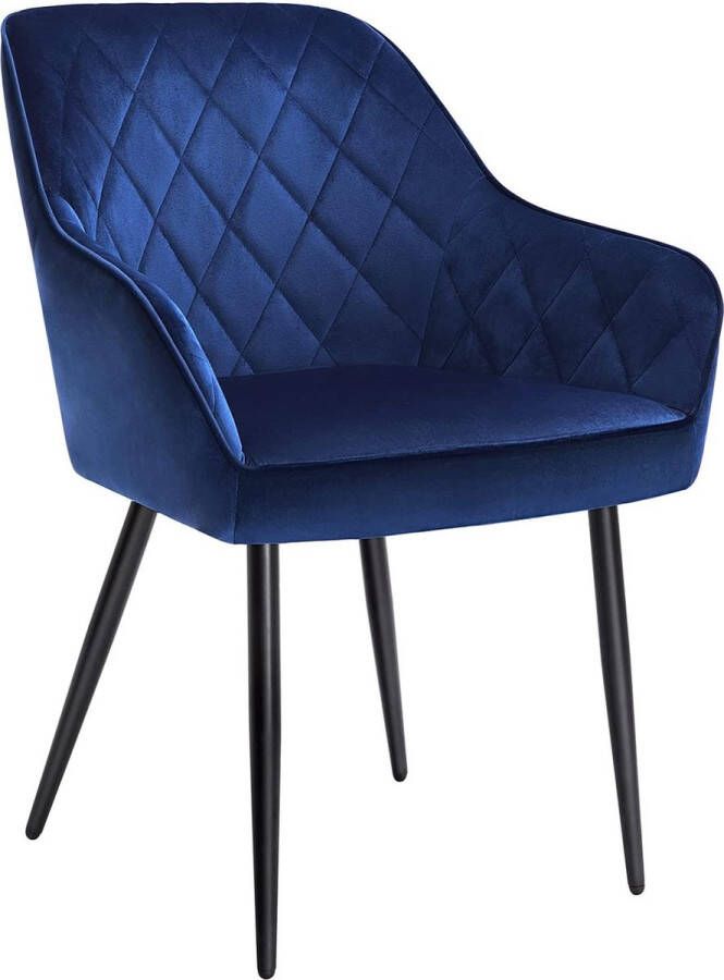 Furnibella gestoffeerde stoel met armleuningen zitbreedte 49 cm metalen poten bekleding van fluweel draagkracht 110 kg woonkamer studeerkamer blauw LDC088Q01