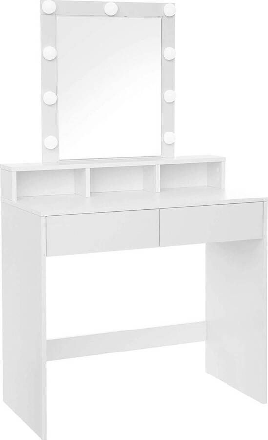 Merkloos Sans marque kaptafel make up tafel met spiegel en gloeilampen cosmetische tafel met 2 lades en 3 open vakken 80 x 40 x 145 cm wit RDT114W01