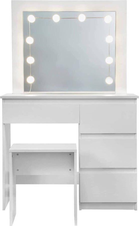 Furnibella Kaptafel met verlichting spiegelkruk wit