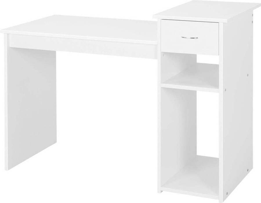 Furnibella Schrijftafel computertafel 112 x 50 x 82 cm bureau met lade werktafel 2 legplanken van MDF pc-tafel in wit