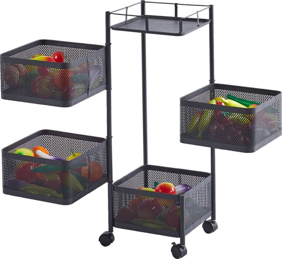 Furnilux Keukenrek met 4 Manden Functioneel en Stijlvol Zwart Metaal 28 x 28 x 77 cm