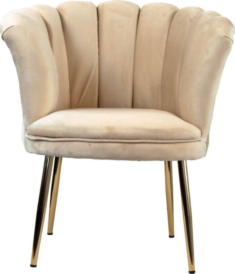 Furnilux Velvet Schelp Fluweel Fauteuil op gouden poten