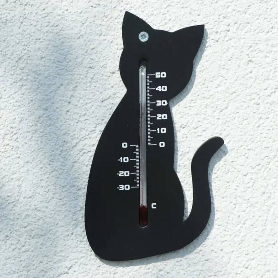 Nature Binnen buiten thermometer zwarte kat poes 15 cm Tuindecoratie dieren Katten poezen artikelen Buitenthemometers