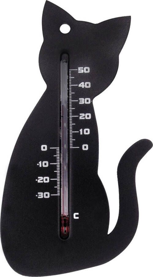 Nature Binnen buiten thermometer zwarte kat poes 15 cm Tuindecoratie dieren Katten poezen artikelen Buitenthemometers