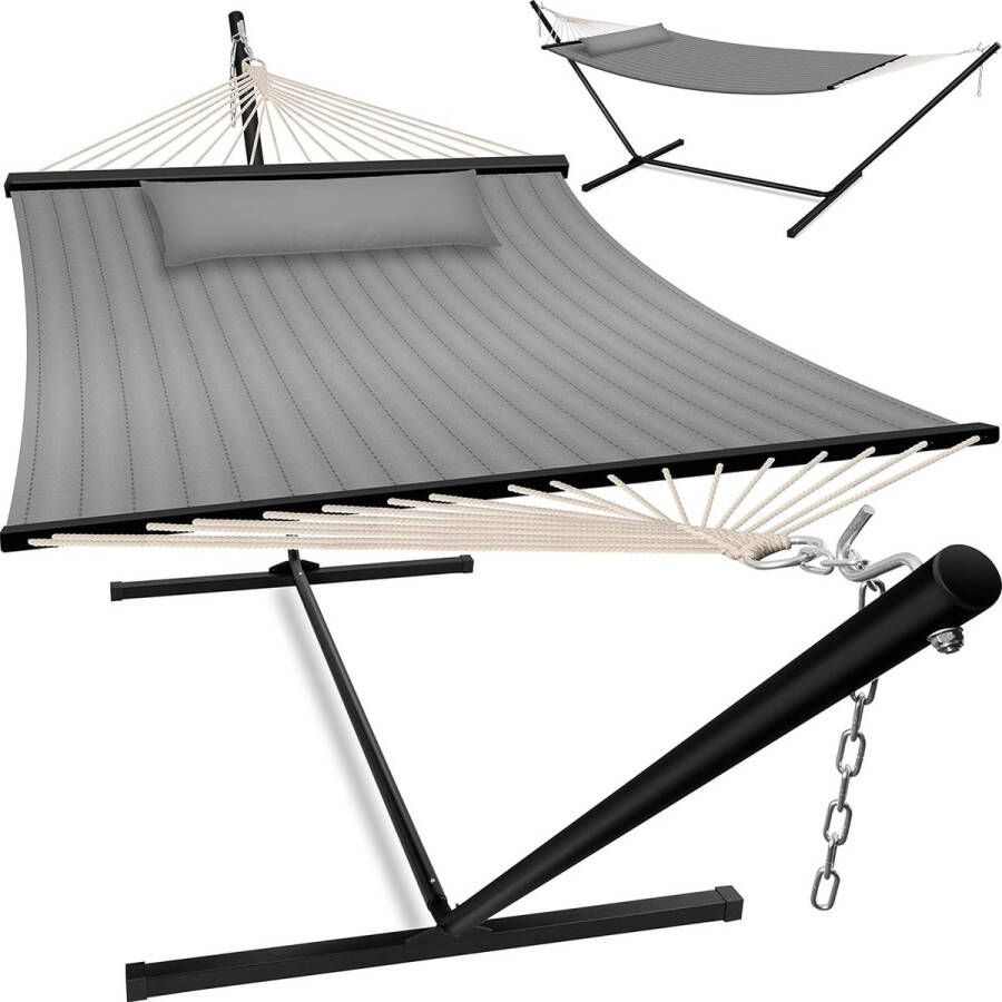 FurnStar Hangmat met Standaard hangmat 2 persoons met metalen frame voor Tuin Balkon Terras Grijs kleur
