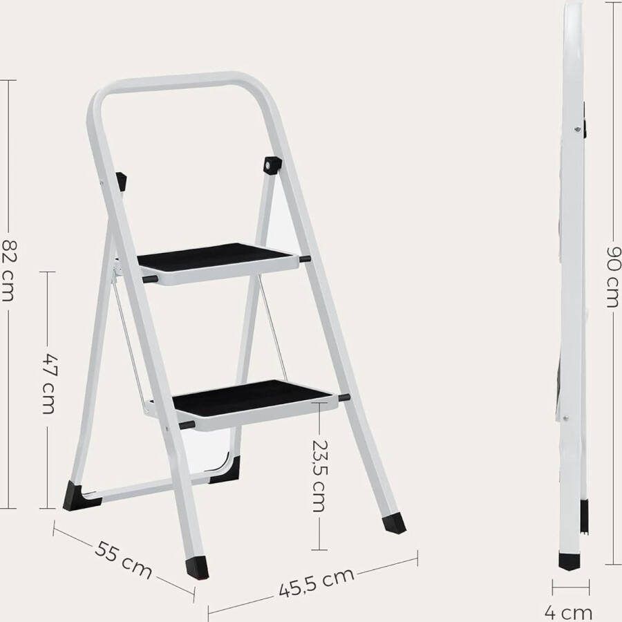 FurnStar Trapladder 2 -stapsladder vouwladder veiligheidsslot ruimtebesparende opslag draagvermogen tot 150 kg wit