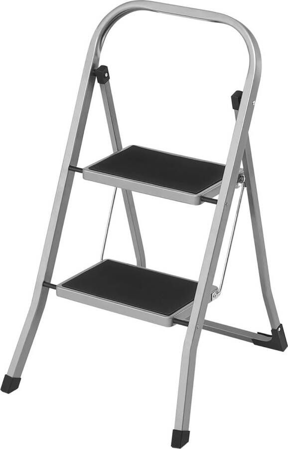 FurnStar Trapladder 2 -stapsladder vouwladder veiligheidsslot ruimtebesparende opslag draagvermogen tot 150 kg duifgrijs