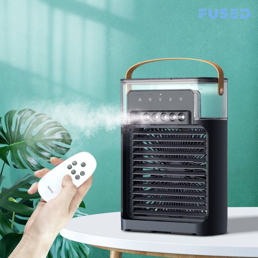 Fused Mini Draagbare Air Conditioner Verkoeld Bevochtigd en Zuivert 1200 ml watertank Airconditioner Draagbare kleine Airco met Afstandsbediening Luchtkoeler Met Aroma Diffuser en LED verlichting