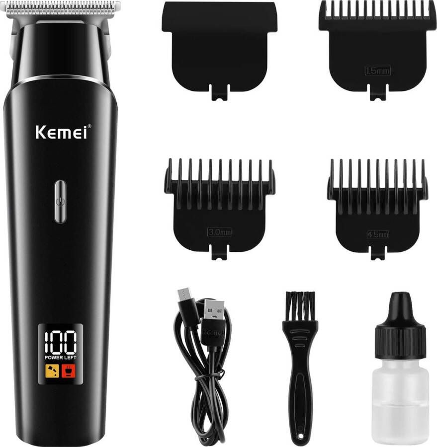 FuturiQ KEMEI Draadloze Tondeuse Geschikt voor Kappers USB Oplaadbare Draadloze tondeuse Inclusief oplaadkabel KM-1113 Zwart