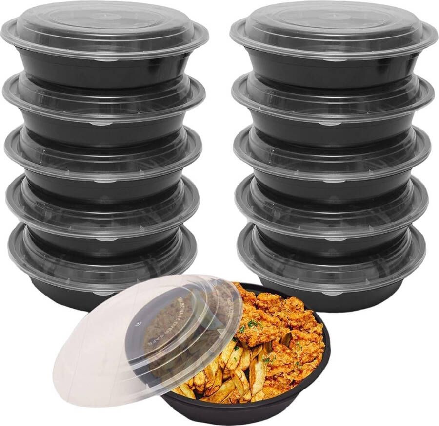 FUZON Ronde plastic maaltijdbereidingscontainers Herbruikbare BPA-vrije voedselcontainers met luchtdichte deksels Magnetronbestendig vriezer- en vaatwasserbestendig. (10 stuks 946ML)