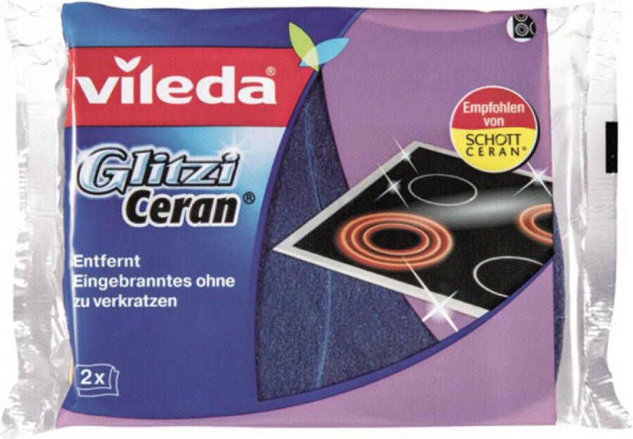 Fvgtrading 2x Vileda Ceran spons Geschikt voor keramische oppervlakken Inductiekookplaat Reinigen Speciale spons Kookplaat reinigen