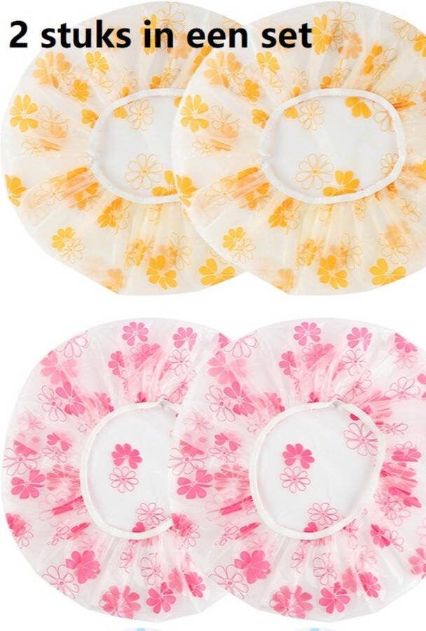 Fyfanie 2 x Ultradun Douche muts Shower Cap Waterdicht BadMuts -Douchemuts Haar Cover Bedekking -kleur: oranje en roze