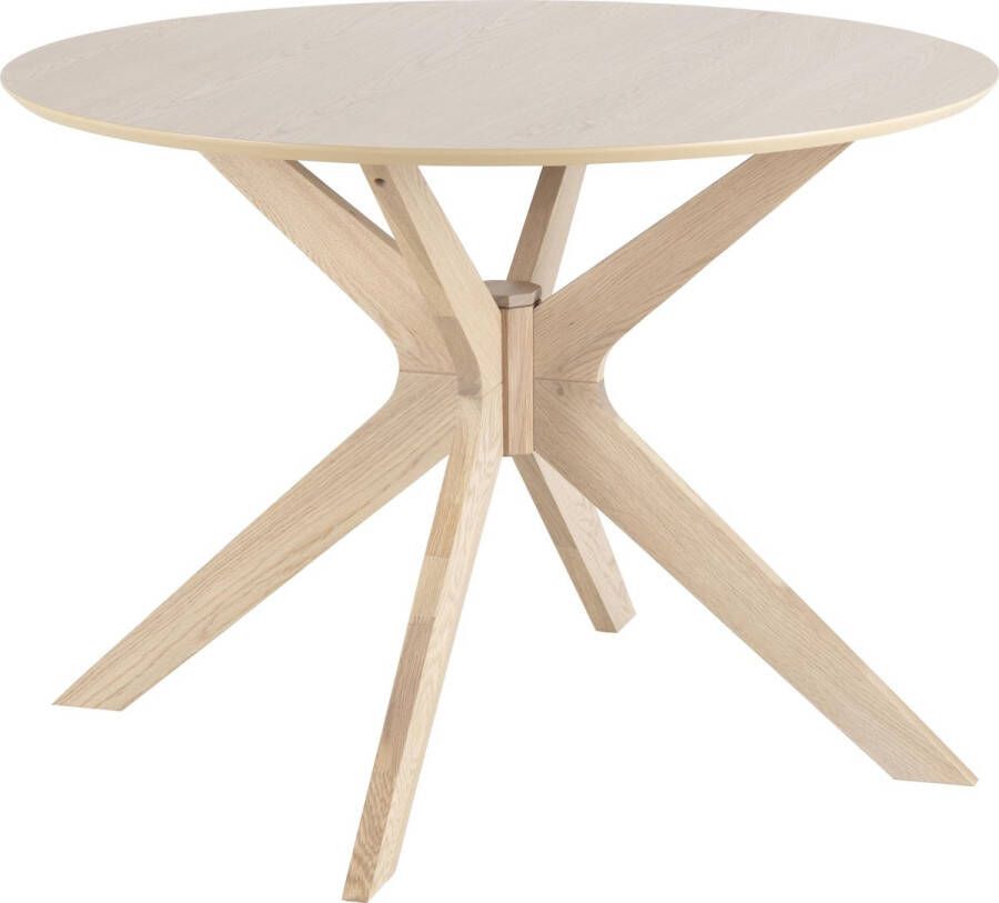 Hioshop Duffy eettafel Ø105 cm eiken fineer massief eikenhouten poten.