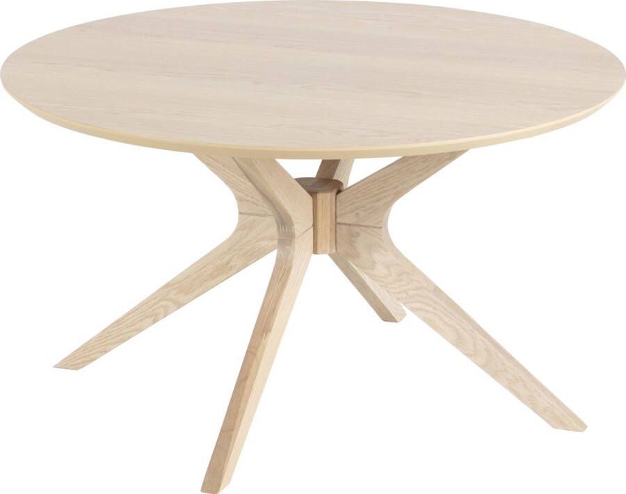 Hioshop Duffy salontafel Ø80 cm eiken fineer massief eikenhouten poten.