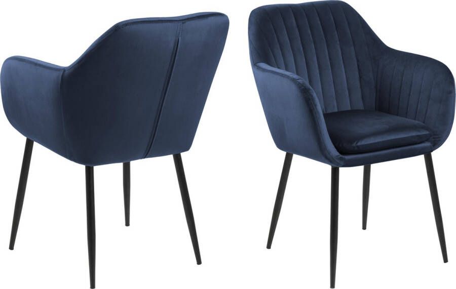 Hioshop Emil eetkamerstoel donkerblauw zwart metaal.
