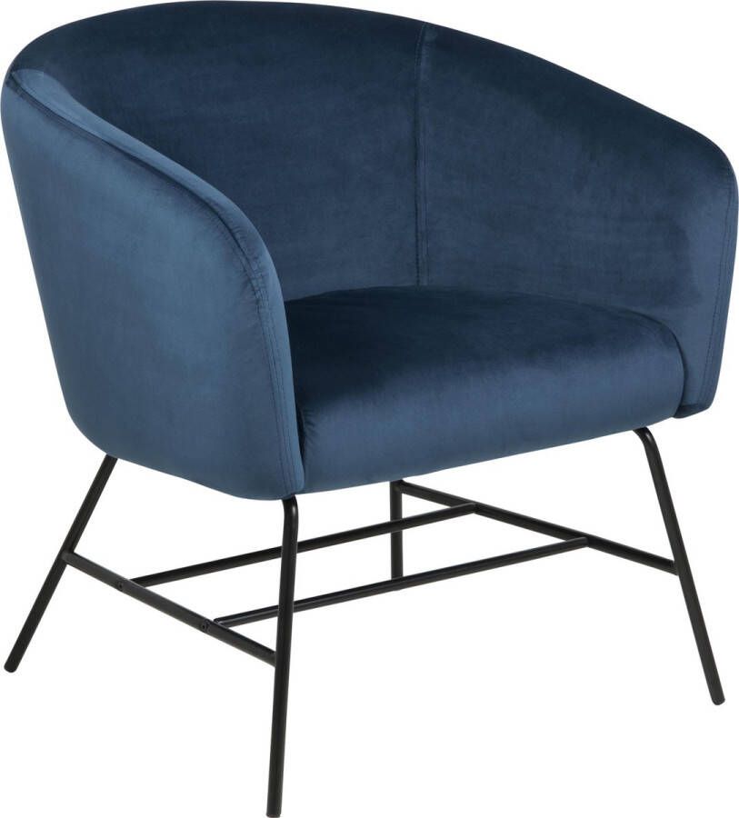 Hioshop Ramy fauteuil in marineblauwe stof en zwart metalen onderstel.