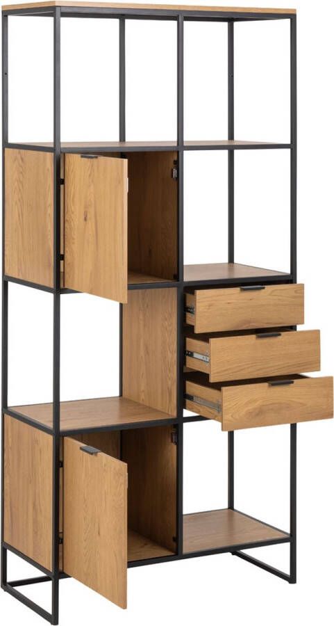 Hioshop Swindon wandkast 4 planken 2 deuren 3 laden decor wilde eik.