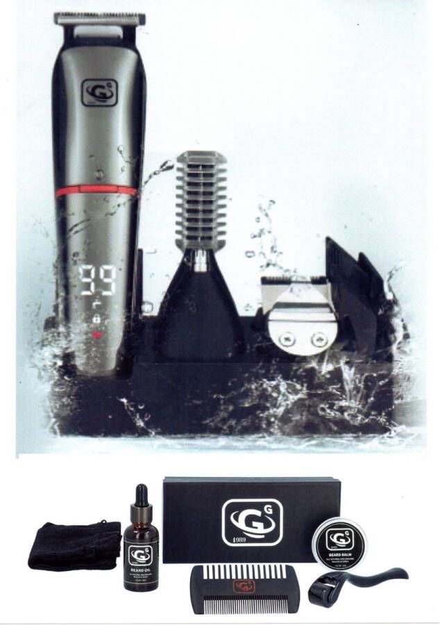 G 1989 Baardtrimmer Bodygroomer 6 in 1 Voor mannen Waterdicht Voor baardhaar Hoofdhaar Lichaamshaar + 5 delig baardverzorging set