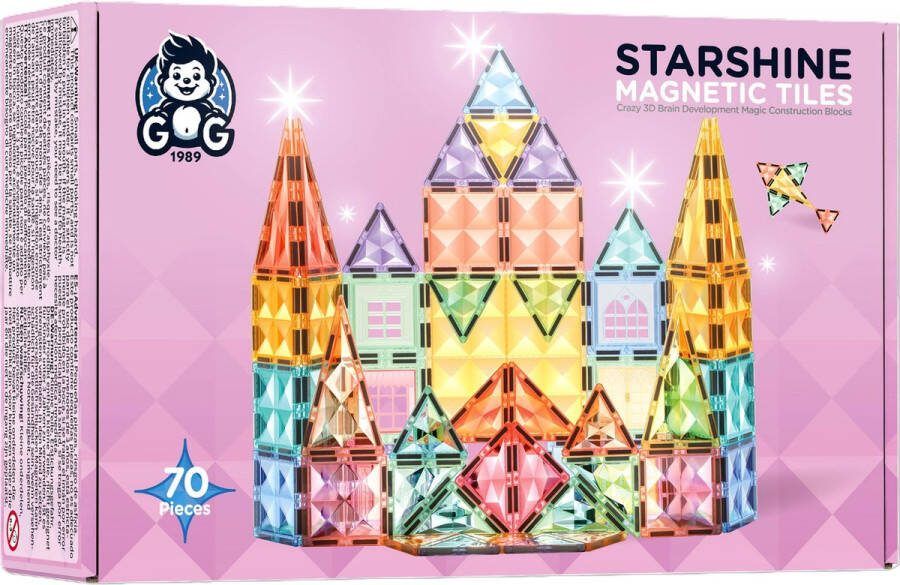 G 1989 Magnetisch speelgoed bouwblokken STARSHINE DIAMANT 70 delen Magnetic tiles Constructiespeelgoed Montessori speelgoed STEM speelgoed Magnetische bouwstenen Magnetische bouwblokken Magnetische tegels 3 tot 12 jaar