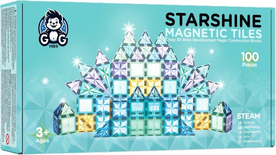G 1989 Magnetisch speelgoed bouwblokken STARSHINE GLITTER 100 delen Magnetic tiles Constructiespeelgoed Montessori speelgoed STEM speelgoed Magnetische bouwstenen Magnetische bouwblokken Magnetische tegels 3 tot 12 jaar