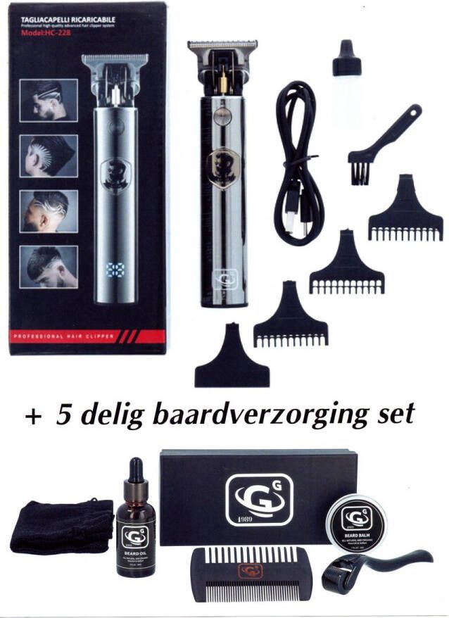 G 1989 Tondeuse Draadloze haartrimmer voor hoofdhaar baardhaar scheerapparaat- plus 5 delig baardverzorging set