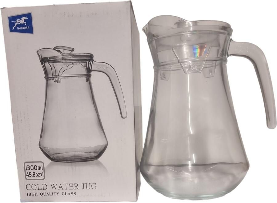 G-HORSE Waterkan met deksel Schenkkan- Karaf- Glas 1300ml- Hoge Kwaliteit