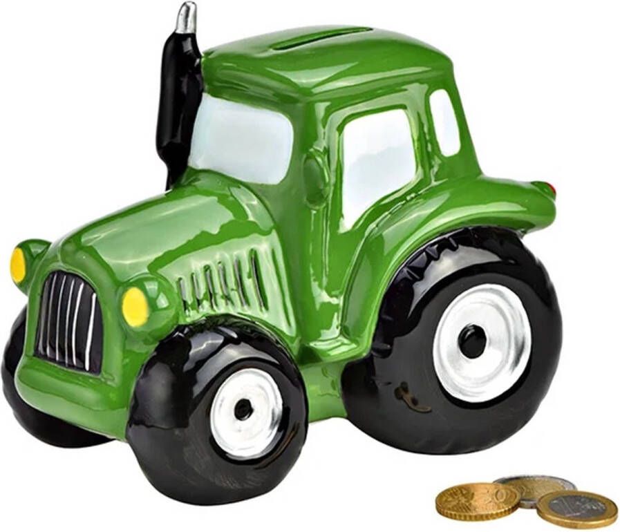 Wurm G. Spaarpot voor kind volwassenen thema Tractor keramiek groen 17 x 14 x 11 cm Spaarpotten