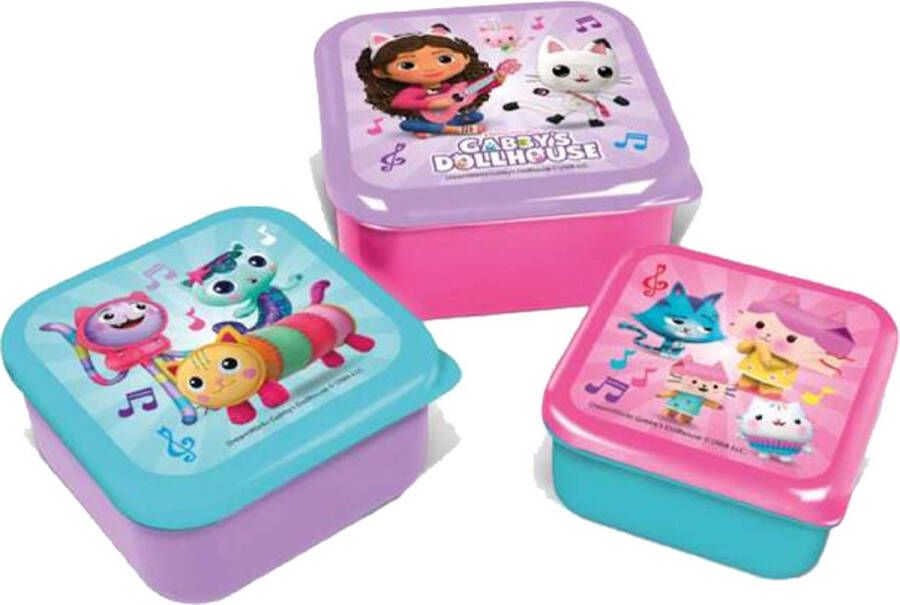 Gabby's Dollhouse Snack Box 3 Stuks lunchbox kinderen lunchbox meisjes lunchbox kind lunchboxen kinderen lunchboxen