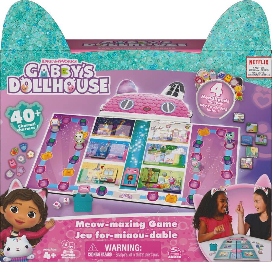 Spin Master Gabby&apos;s Dollhouse Poppenhuis Meowmazing Bordspel met 4 Kattenoor Hoofdbanden