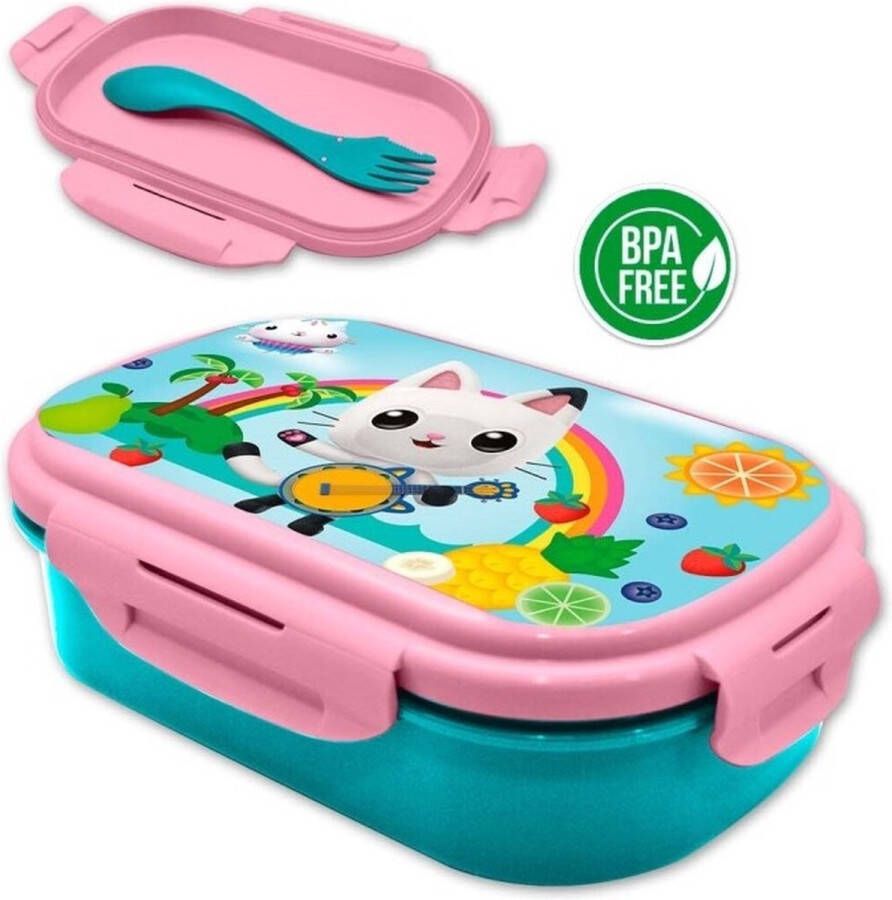 Gabby's Poppenhuis Gabby`s Poppenhuis Broodtrommel Lunchbox Lunchtrommel Met bestek (vork Lepel) Schoolset Gabby`s Dolhouse