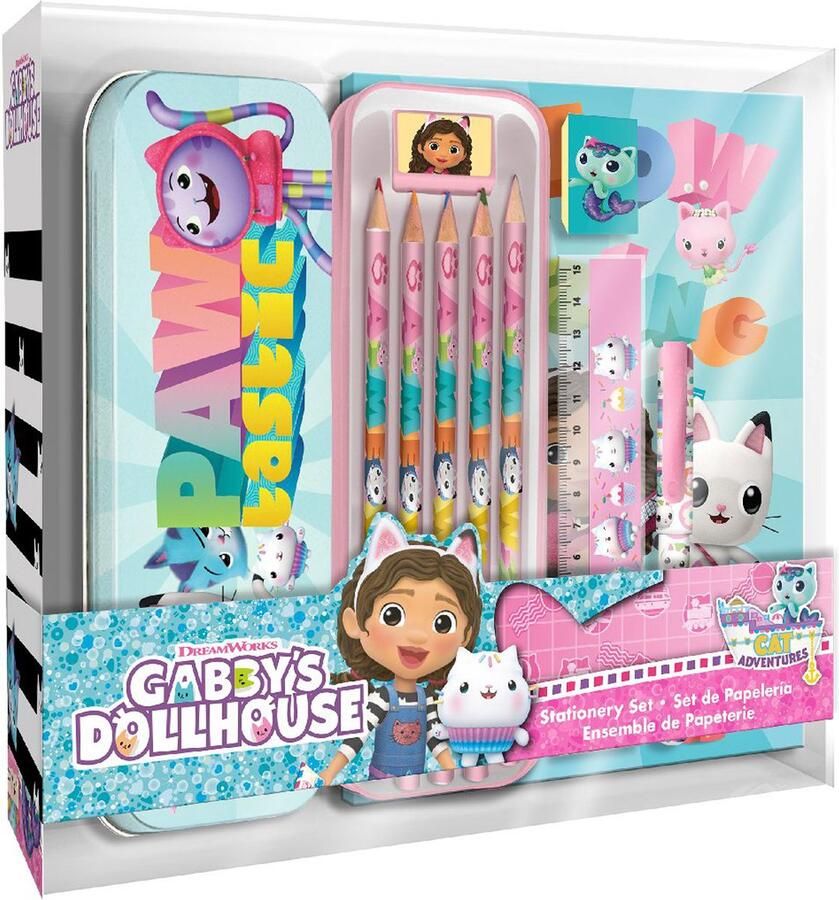 Gabby's Poppenhuis Gabby's dollhouse stationary set met notebook kleur boek met potloden en stickers knutselen kleur set meisjes