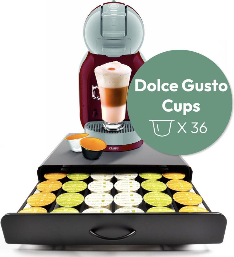 Gadgy Dolce Gusto Capsulehouders Capsulehouder met lade Koffie Cuphouder 36 capsules Padhouder RVS Zwart Valentijn Cadeautje voor Haar