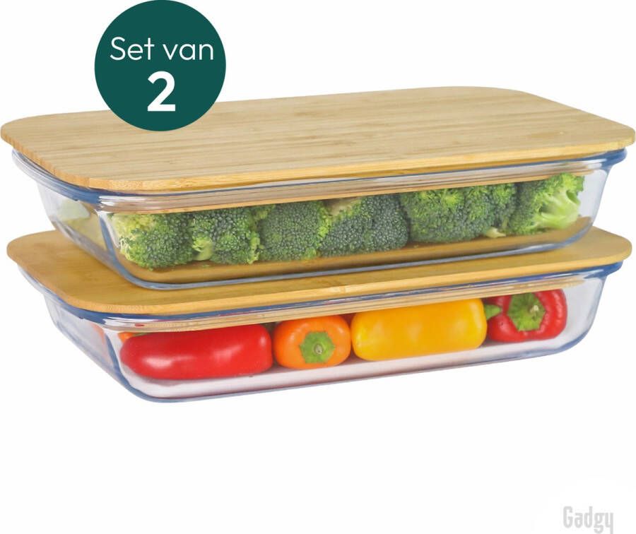 Gadgy Glazen Vershoudbakjes 2 Bakjes met Deksel Meal Prep Glazen Bakjes BPA-vrij Magnetron Oven Opwarmen Diepvries Vaatwasser Bestendig