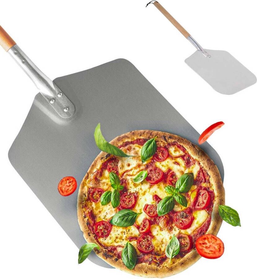 Gadgy Pizzaschep voor BBQ en Oven Pizzaspatel Lang Houten Handvat Ophangbaar Aluminium Stevige Kwaliteit