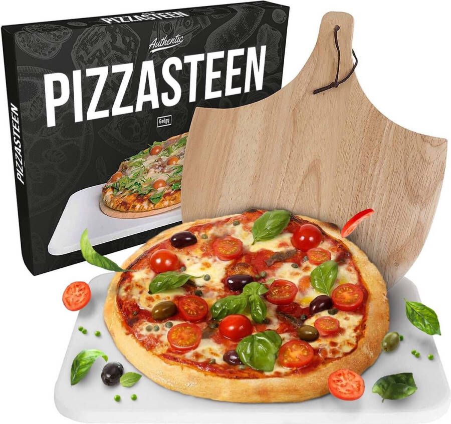 Gadgy Pizzasteen met Pizzaschep – Cordieriet voor Knapperige Pizzabodem – Pizzasteen voor BBQ Oven of Kamado Pizzaspatel Pizza Set Pizzaplaat BBQ Vaderdag Cadeau